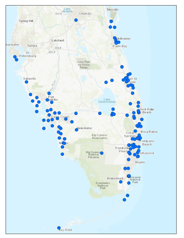 This map shows the location of Deep Injection Wells in Florida. Florida has been using DIW since the 1960s.